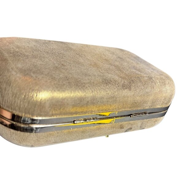 Banana Republic Gold Glitter Genuine Leather Clutch Evening Bag - Picture 4 of 10